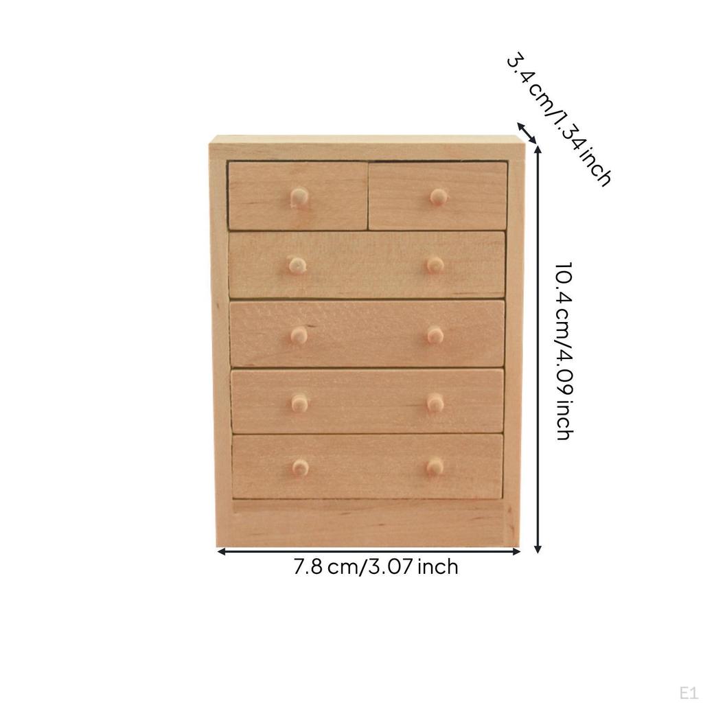 1/12 Dollhouse Chest of Drawers Unfinished Miniature Wooden Cabinet for
