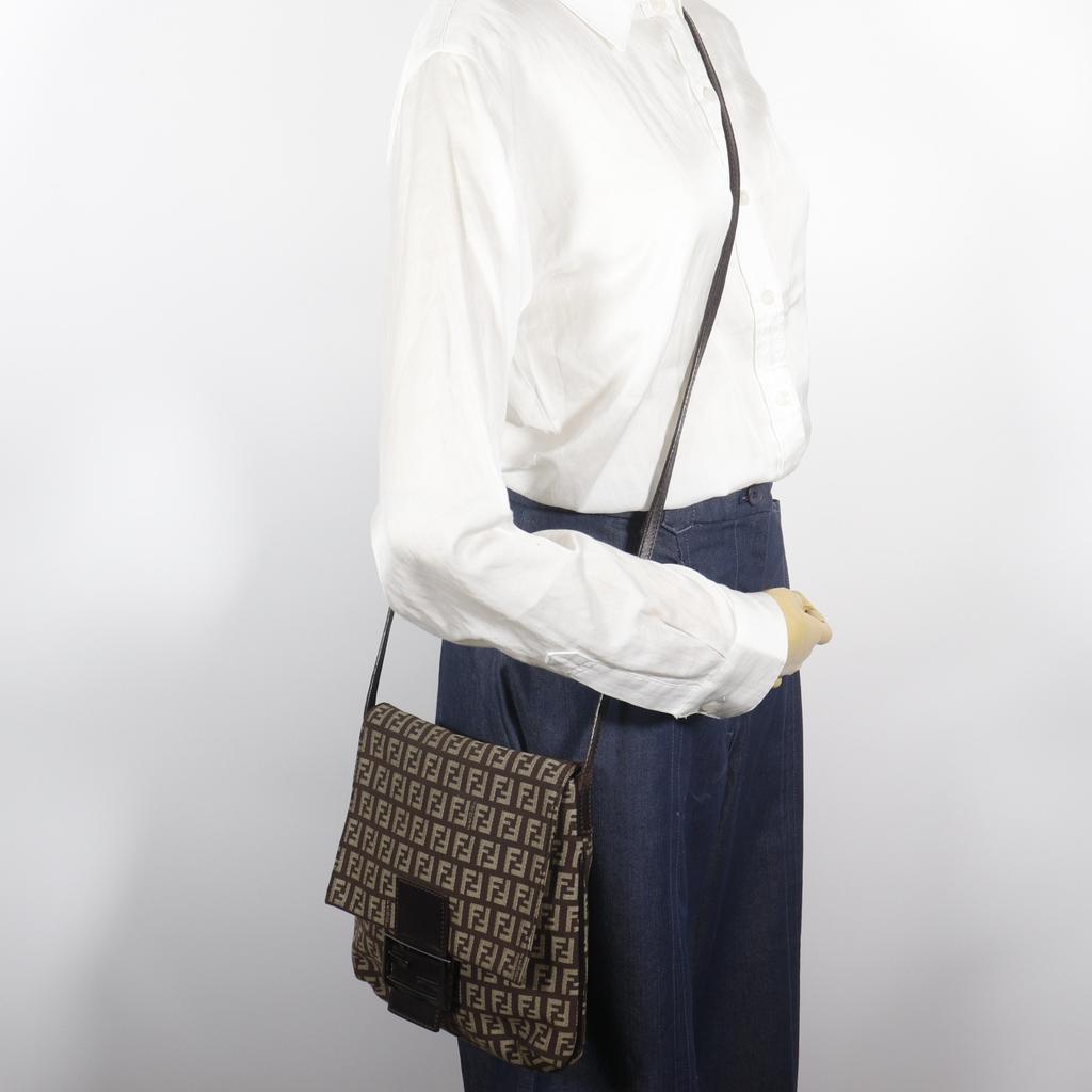 FENDI Zucchino Shoulder Bag 8BT075 Brown canvas Women Used