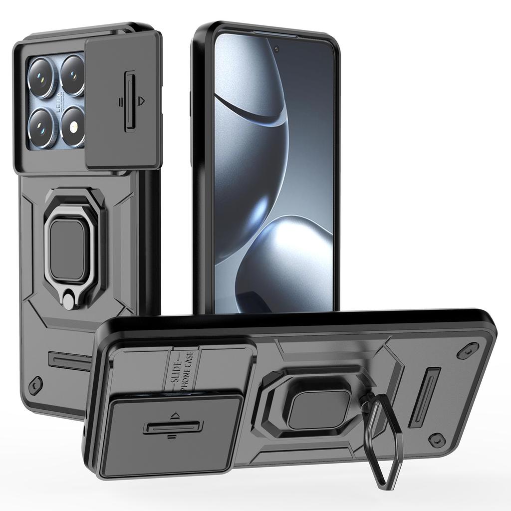 For Xiaomi 14T Pro Case PC+TPU Kickstand Phone Protector with Lens Cover