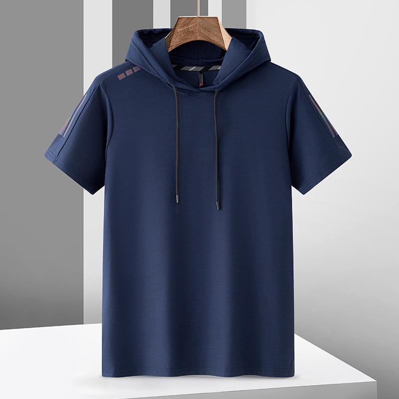 Outdoor Mountaineering Men's Hooded T-shirt Summer Ice Silk Quick Drying Thin Sports Casual Top Loose and Breathable Versatile