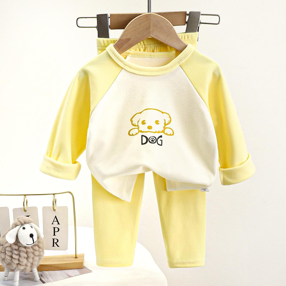 

Теплая пижама для мальчиков и девочек, детская, милая, с рисунком панды, футболка с длинным рукавом, топы, штаны, пижама, осеннее нижнее белье, комплекты одежды 100 жёлтый