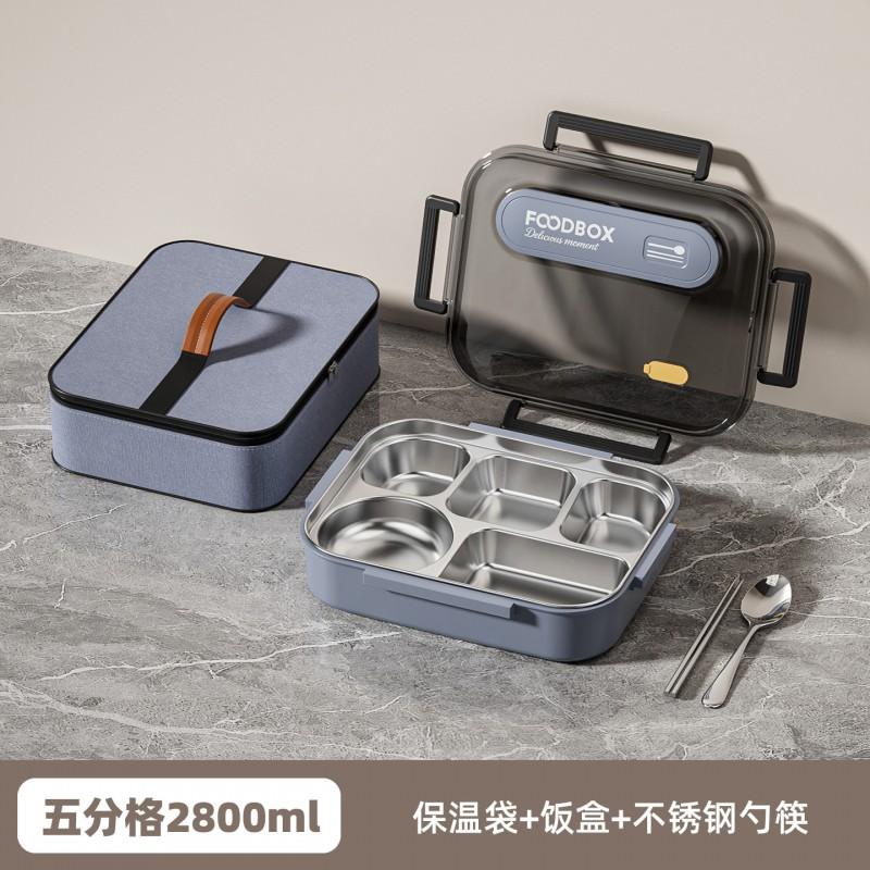 Lunch Box Acciaio Inox 2800ml Contenitore Bento 5 Scomparti per Adulti Adatto al Microonde Con Set Cucchiaio Forchetta