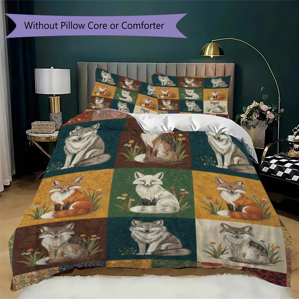Retro Patchwork Animal Pattern Bedding Uilt Set Uilt Cover Pillowcase Home Decoration Birthday Gift (1 * Duvet Cover + 2 * Pillowcase Without Core)61