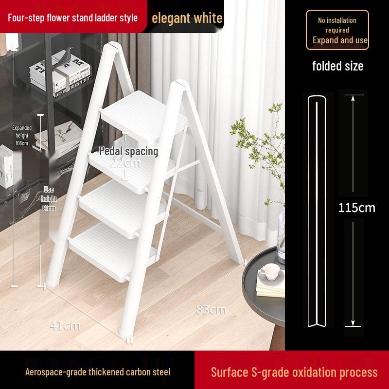 Lightweight Multifunctional Festive Red Three-Step Folding Ladder with High-Grade Anti-Slip Steps for Home Storage.