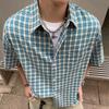 Summer Stylish Short Sleeve Shirt Men's Streetwear Vintage Button Up Turn Down Collar Shirts Trendy Men Plaid Printed