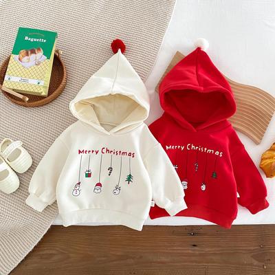 Kids' Korean-Style Hooded Fleece Sweatshirt: Warm Christmas Pullover for Boys and Girls
