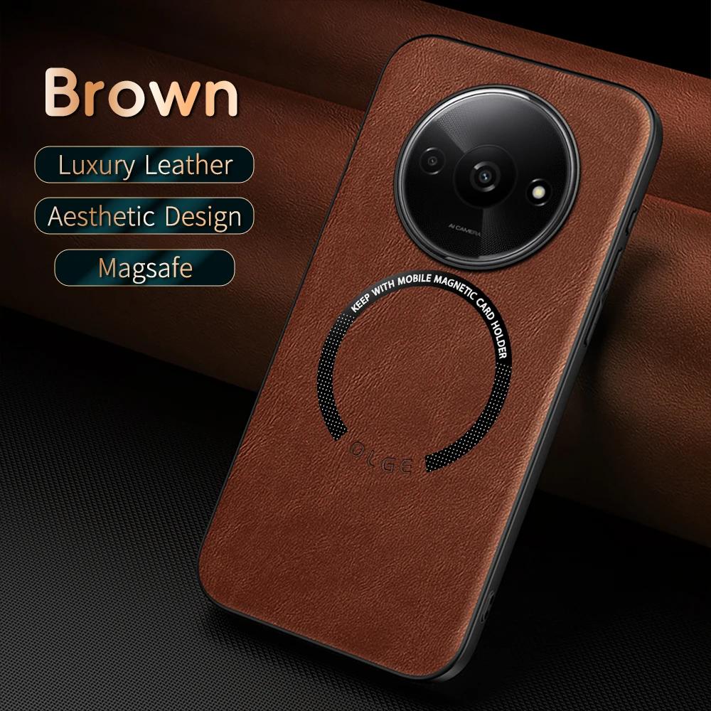 For Redmi A3 A3X Fine Hole PU Cow Pattern Leather Outer Magnetic Ring Soft Edge Anti-Drop Anti-Fingerprint Phone Case