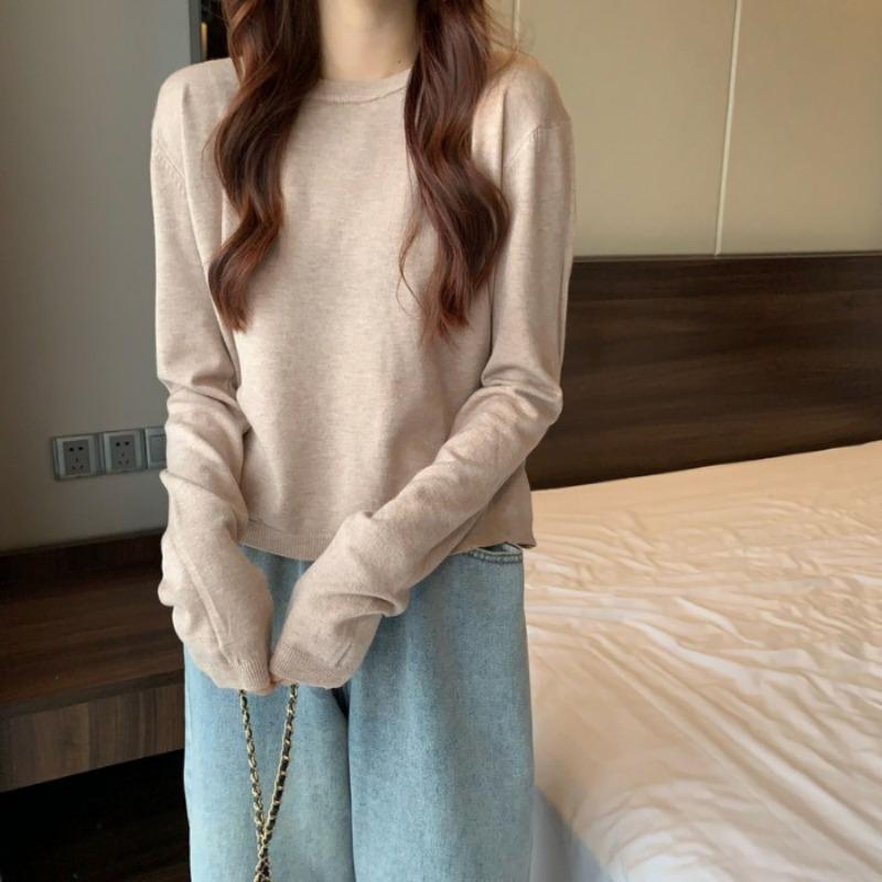 Autumn Winter Round Neck Solid Color All-match Sweater Women Loose Casual Simple Knitting Pullover Top