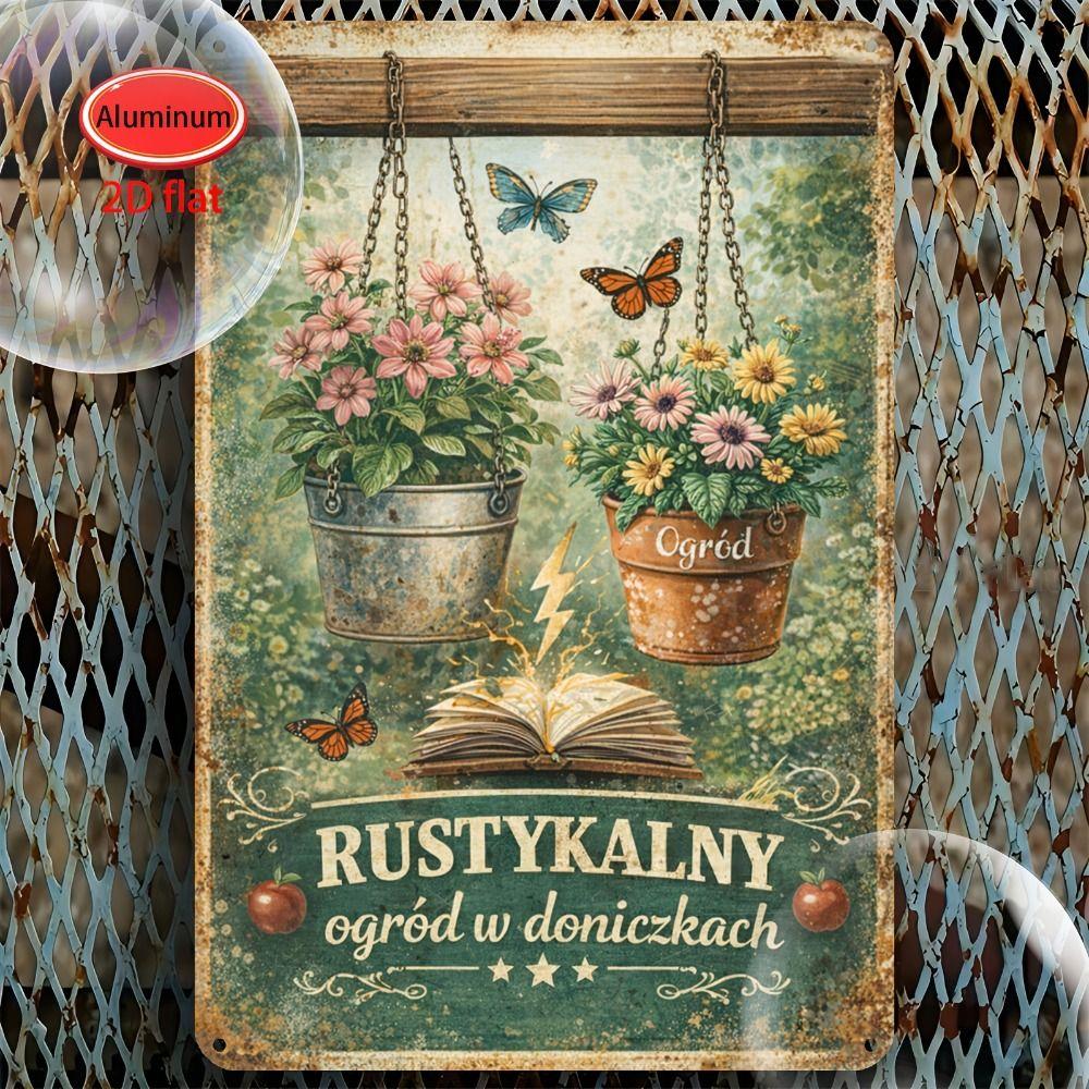 Vintage Metal Wall Poster – Floral Garden Decor, 20x30cm