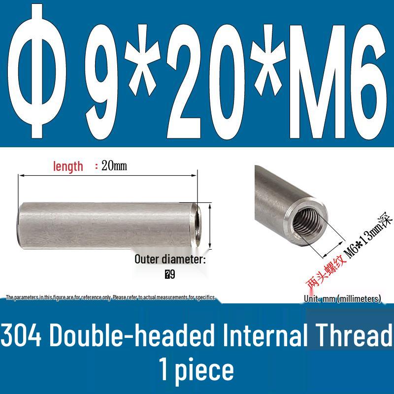 Stainless Steel 304 Double-Ended Threaded Cylindrical Guide Pin with Dual-End Holes