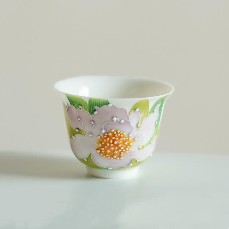 

1 Pc Chinese Tradition Ceramic Tea Cup Handmade Flower Pattern Teacup Household Porcelain Tea Bowl Personal Master Cup Tea Set 5.6x4.3cm 40ml