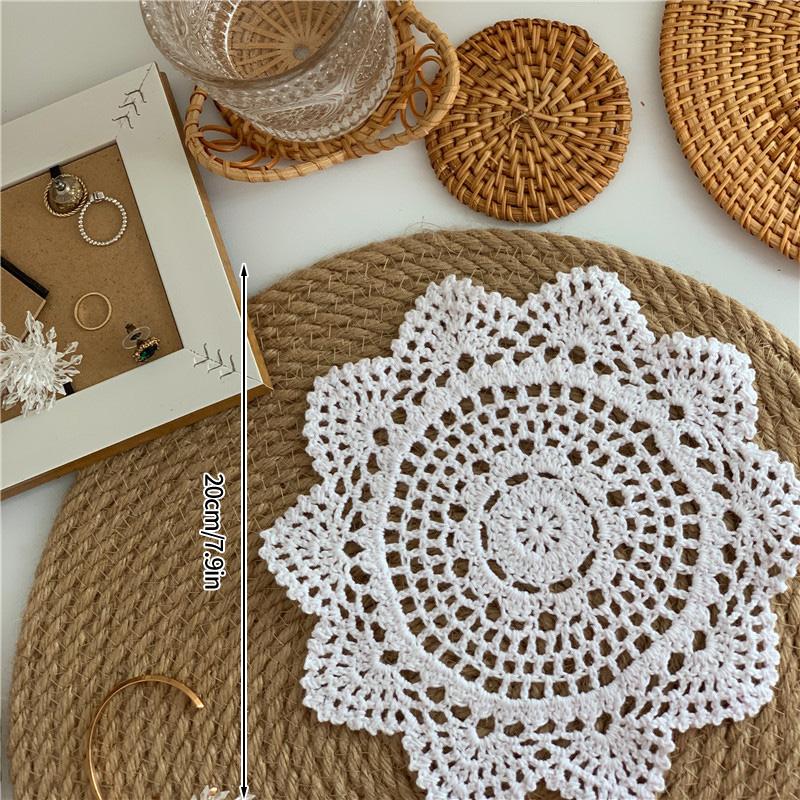 Round Lace Coaster Handmade Hearted Shaped Lace Coasters INS Woven Embroidery Floral Cup Pads Desktop Decorative Placemat