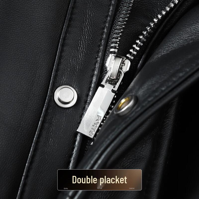 Futing Men's Winter Stand-Collar Sheepskin Goose Down Leather Jacket