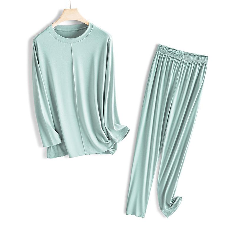 

Модальный пижамный комплект, женская однотонная простая ночная рубашка, свободная, для отдыха, эластичная пижама, весенние новые брюки с длинными рукавами, домашняя одежда XL зелёный
