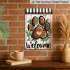 2D Flat Dog Paw Print Welcome Metal Sign, 8×12 Inch Aluminum Wall Art, Rustic Farmhouse Design with Greenery & Plaid, Durable Decor for Pet Lovers