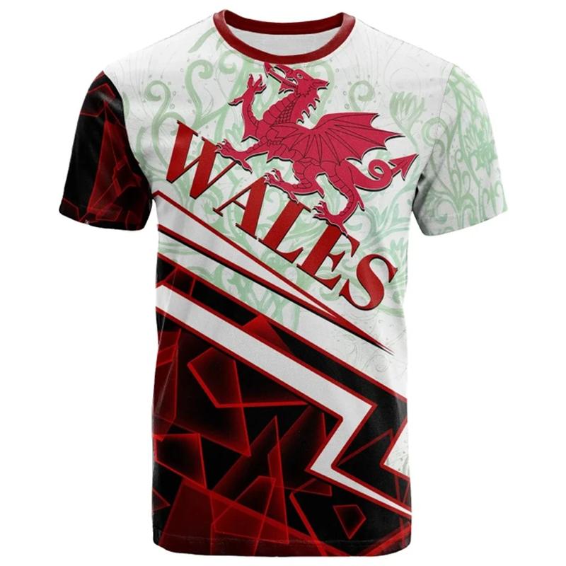 Maglietta da calcio con stampa 3D della bandiera del Galles per uomo Abbigliamento Estivo Casual Sportiva Manica Corta