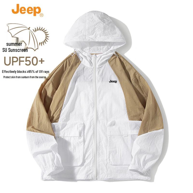 JEEP Men s UPF50+ Hooded Color-Block Sun Protection Jacket L