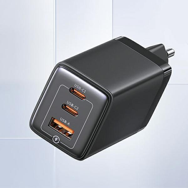Usams Ład. Siec. 2Xusb-C+1Xusb 65W(Only Head) Gan Pd3.0 +Qc3.0 Fast Charging Czarny/Black Sandru Series Cc180Tc01 (Us-Cc180)