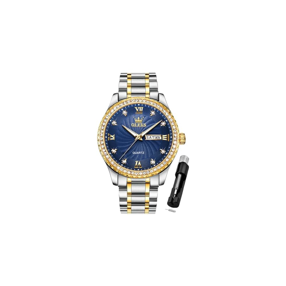 OLEVS Men s Chronograph Watch Stainless Steel Waterproof Date Display Blue Business Dress Watch