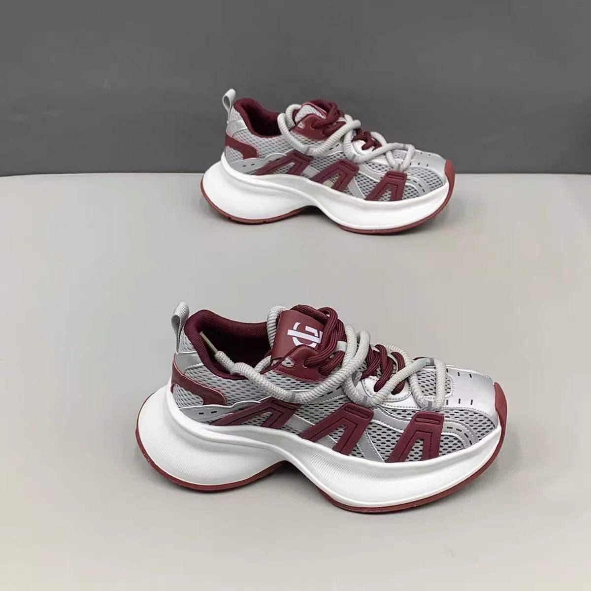 

Мужские модные кроссовки в стиле Гонконга - Раннеосенние сетчатые кэжуал с толстой подошвой и увеличением роста, серые/красные. 44 красный/серый