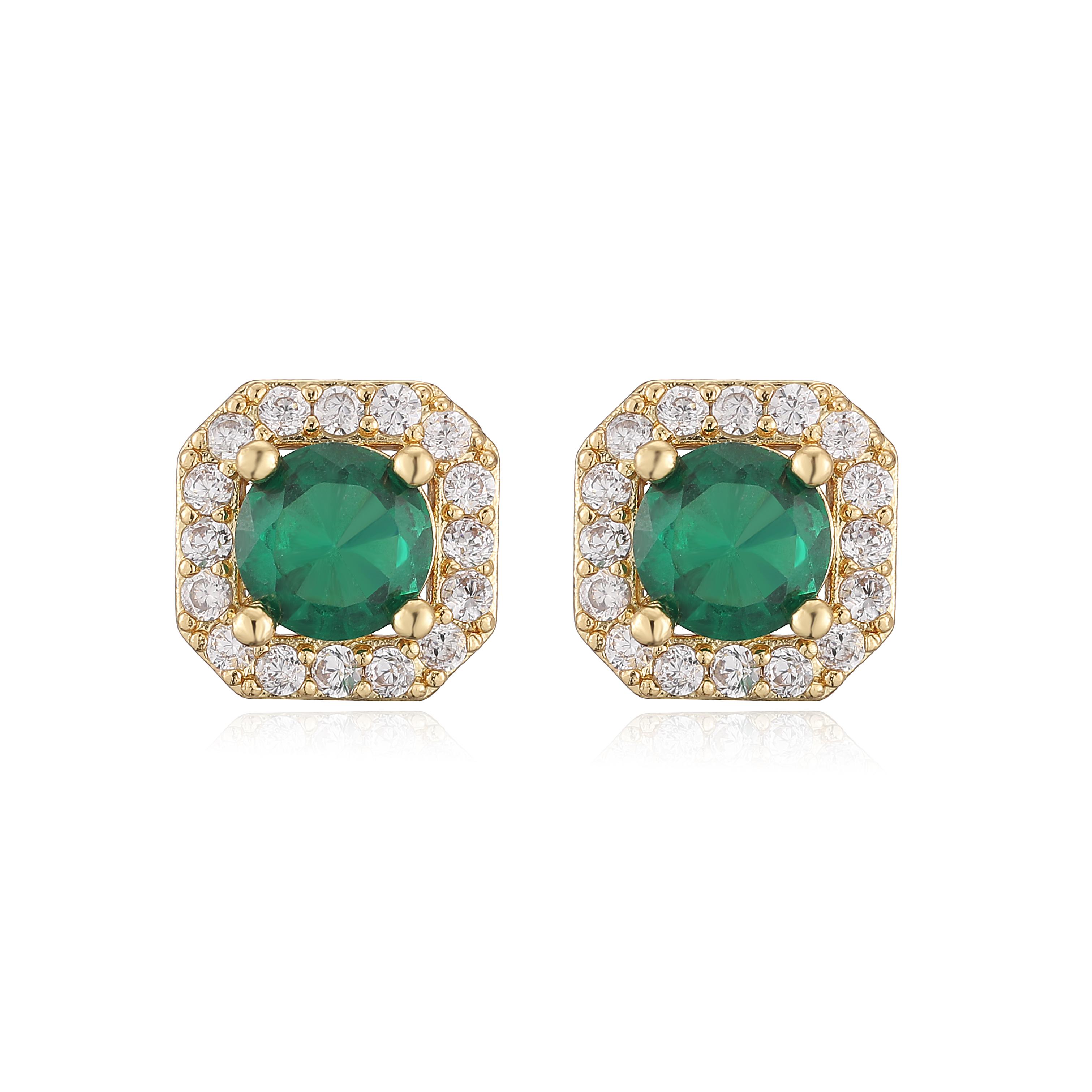 

Square Sugar Teardrop-shaped Emerald-green Zircon Stud Earrings for Women – Elegant Jewellery for Banquets and Parties (Pair)