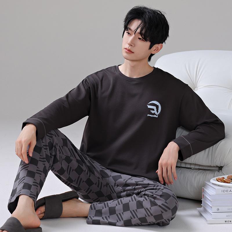 Pajamas men's spring and autumn pure cotton long-sleeved trousers men's teenagers can wear casual large-size loungewear in autumn