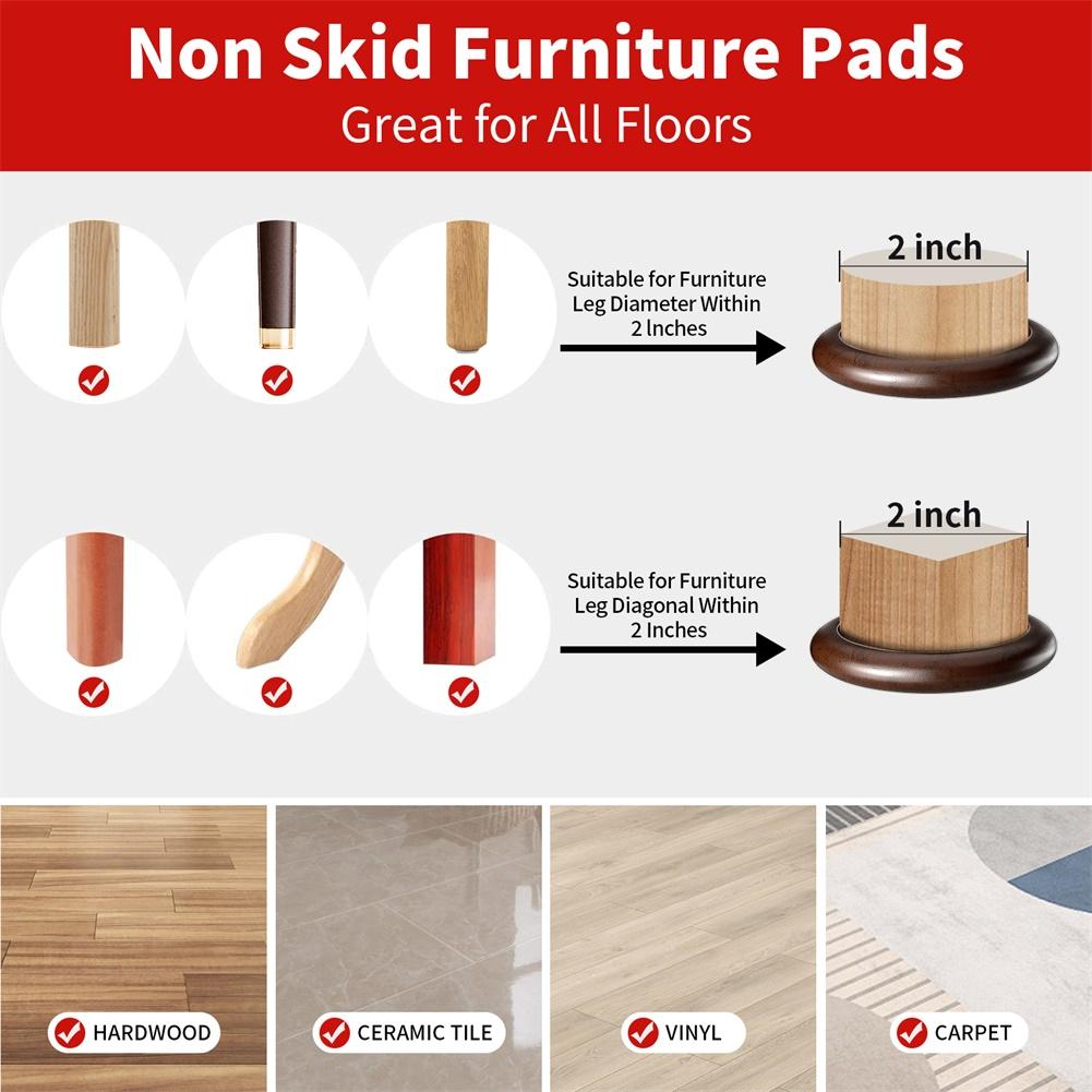 4pcs Non Slip Furniture Leg Pads Wood Grain Color Round Foot Protectors For Sofa Chairs Tables Easy Installation