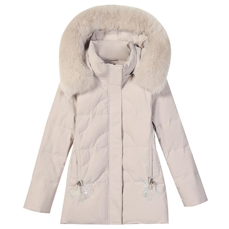 Real Fur Collar Middle Age Women Winter White Duck Down Jackets Vintage Plus Size Parkas Hooded Elegant Thick Warm Short Down Coats Woman Outerwears