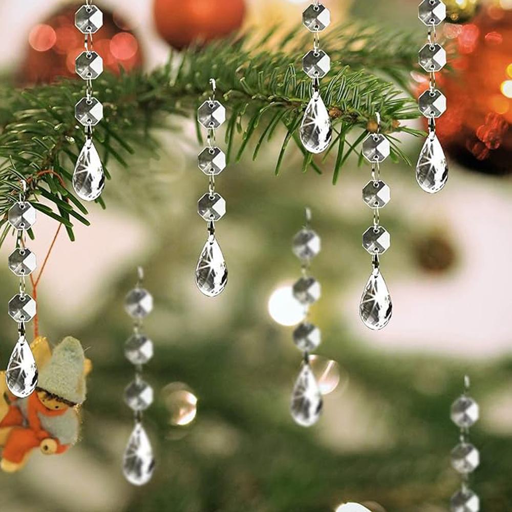 30 Stück Acryl Transparent Hängend Kristall Weihnachtsleuchter Dekorationen Tropfenförmig Zuhause DIY Kristallbaum Dekoration R9Q1