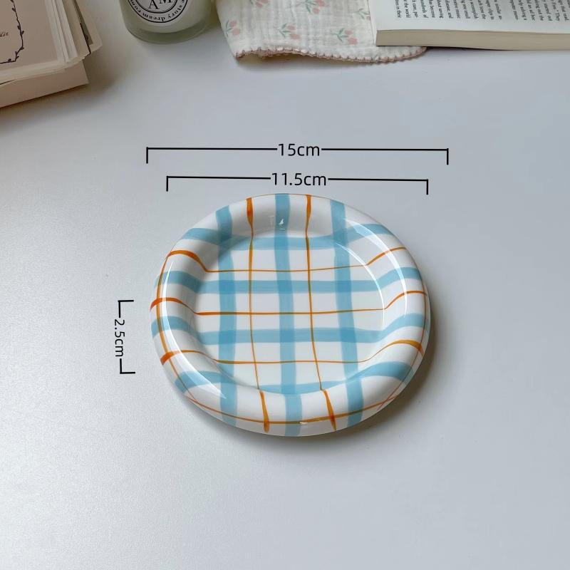 Ceramic Plates Household 6~8 Inch Grid High Aesthetic Dining Tableware Korean New Creative Personalized Cake Desssert Dish