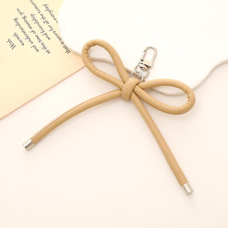 New Korean Fashion Vintage Leather Bow Keychain Charms Bag Pendant Mobile Phone Pendant Accessories Y2K Jewelry Keychain