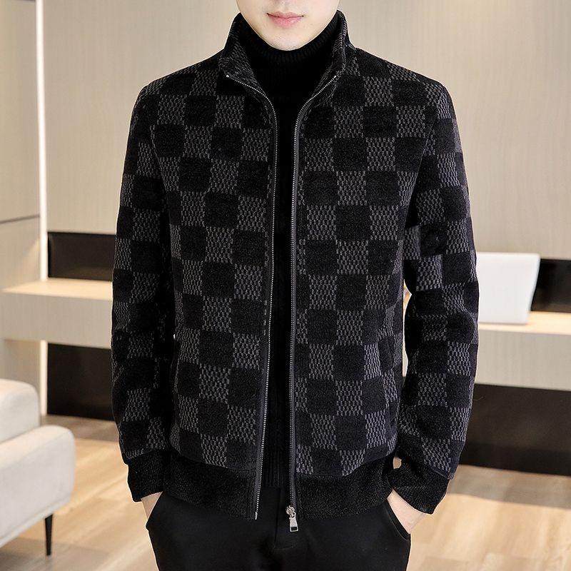 

Men s Autumn-Winter Jacquard Woolen Jacket: Stylish Thickened Zip-Up for Mid-Aged & Young. 4XL