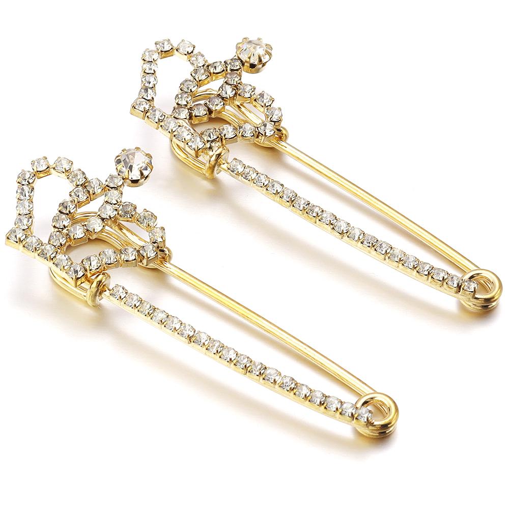 2pcs/lot Alloy Rhinestone Brooches Gold Silver Color Fixed Pins Brooch For Women Dress Safety Pin Brooches DIY Jewelry Making