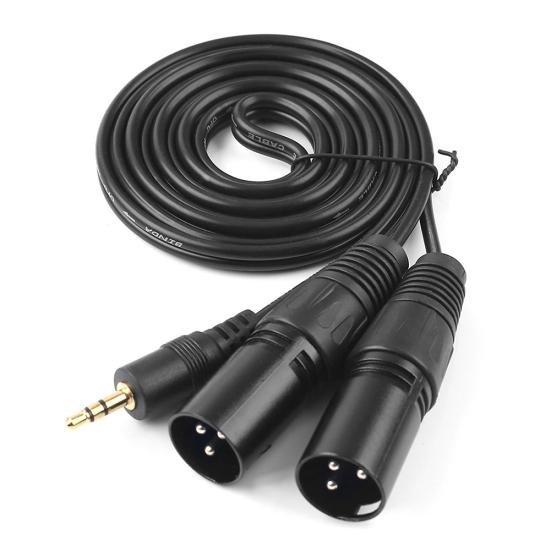 1.5m 3.5mm Aux Stereo Audio Male to 2 Dual XLR Male Cable Cord for Phone Laptop