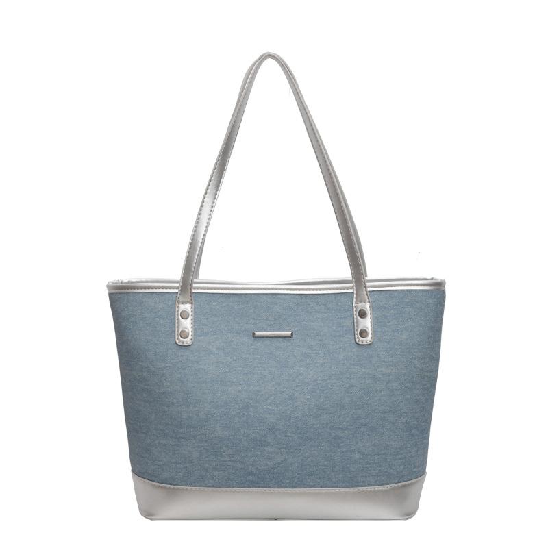 

Джинсовая сумка большой вместимости, женская новая модная повседневная наплечная сумка, сумка-тоут для通勤 серебряный