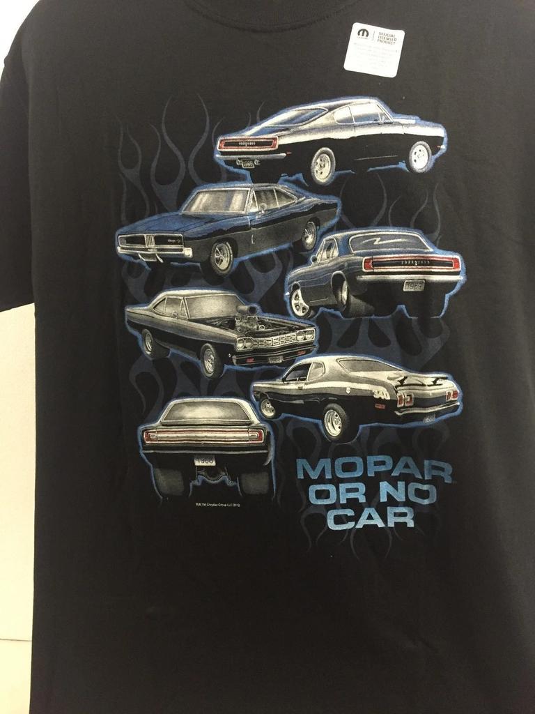 Black T-Shirt w/ "Mopar Or No Car" Script & Multiple Cars (Licensed)