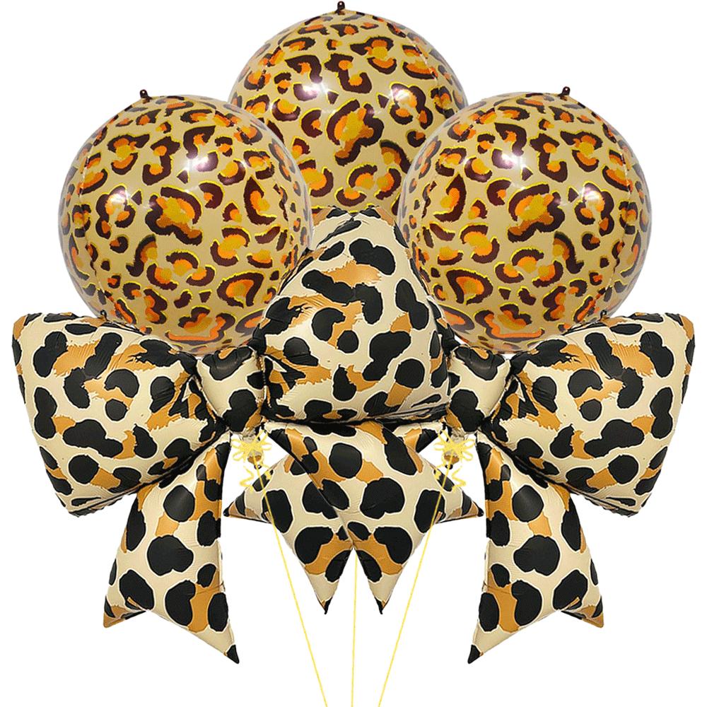 Leopard Print Bow Foil Balloons 4D Round Cheetah Animal Balloon Wild One Jungle Safari Theme Birthday Bachelorette Party Decor