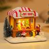 LED Christmas Music Popcorn House Lighted with Christmas Tree Resin Christmas Commissary Figurine Ornaments Xmas Decor and Gifts