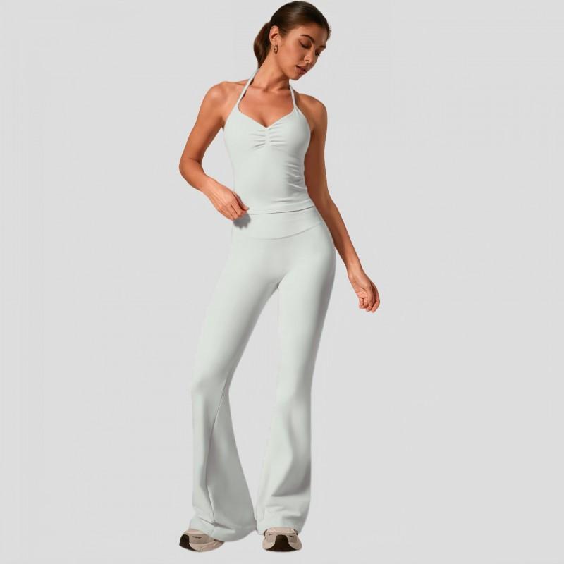 Womens High-Waisted Flared Leggings With Built-in Bra Top Set Yoga Activewear Gym Running Dance