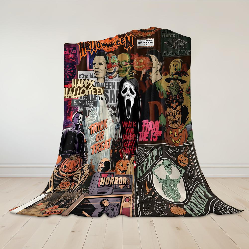 Horror Movie Halloween Flannel Blanket Warm Soft Halloween Christmas Couch Warm Cozy Decorative Decor Gift for All Season