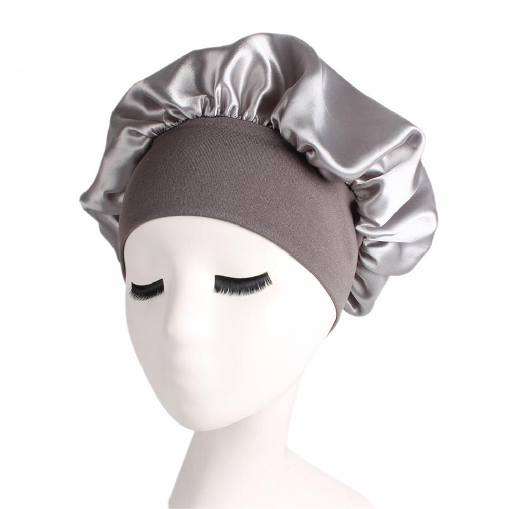 New Women's Satin Solid Wide-brimmed Sleeping Hat Unisex Head Wrap Elastic Band Cap Hair Care Bonnet Night Hat Bonnet De Nuit