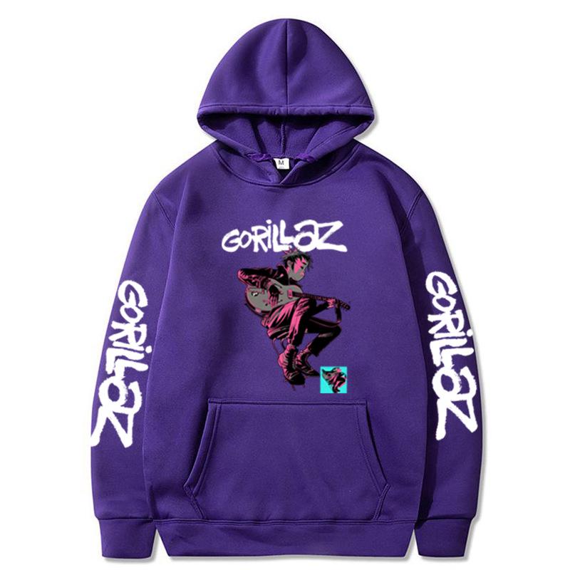2023 Autumn-Winter GORILLAZ Cartoon Pullover Hoodie - Plus Size Trendy Hooded Sweatshirt