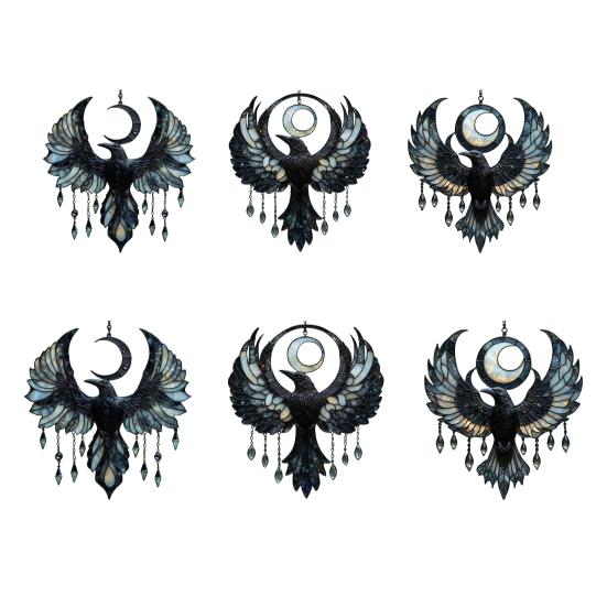 Mondsichel Rabe Sonnenfänger Gothic Acryl Krähe Sonnenfänger Böhmische Fensterhänge Dekoration für Zuhause Wand Veranda
