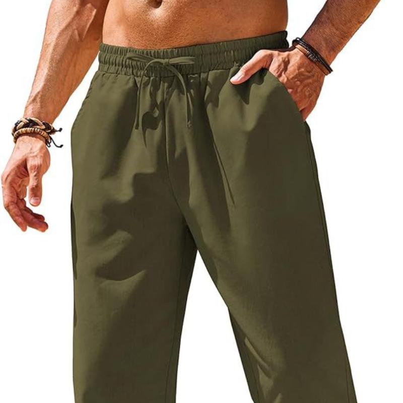 New Men's Linen Casual Pants Elastic Waist Drawstring Pants Yoga Beach Summer Trousers