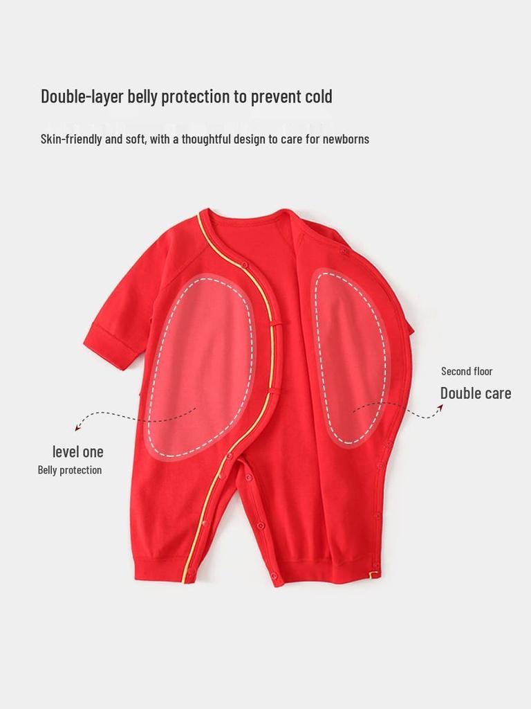 Newborn 100-Day Zhua Zhou Ceremony Big Red Monk Robe Set with Bodysuit for 0-3 Months