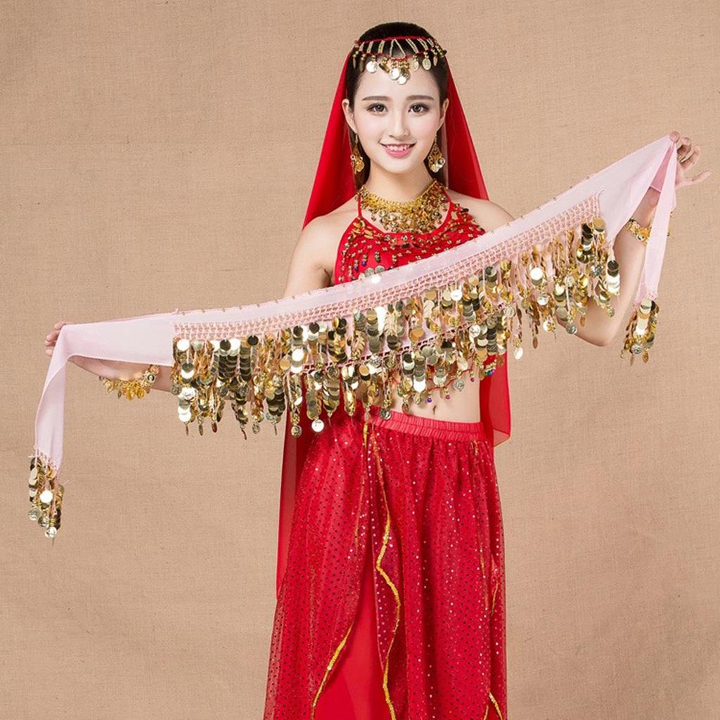 Bellydance Hip Scarf Skirt Belly Dance Waist Chain with Gold Coins