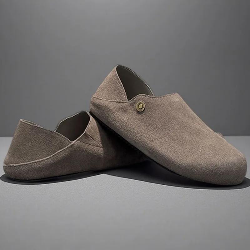 

Модная ретро кожаная поверхность слипоны женские туфли круглый носок закрытый мысок весна новые корейский стиль повседневные тапочки резиновая подошва 39 хаки