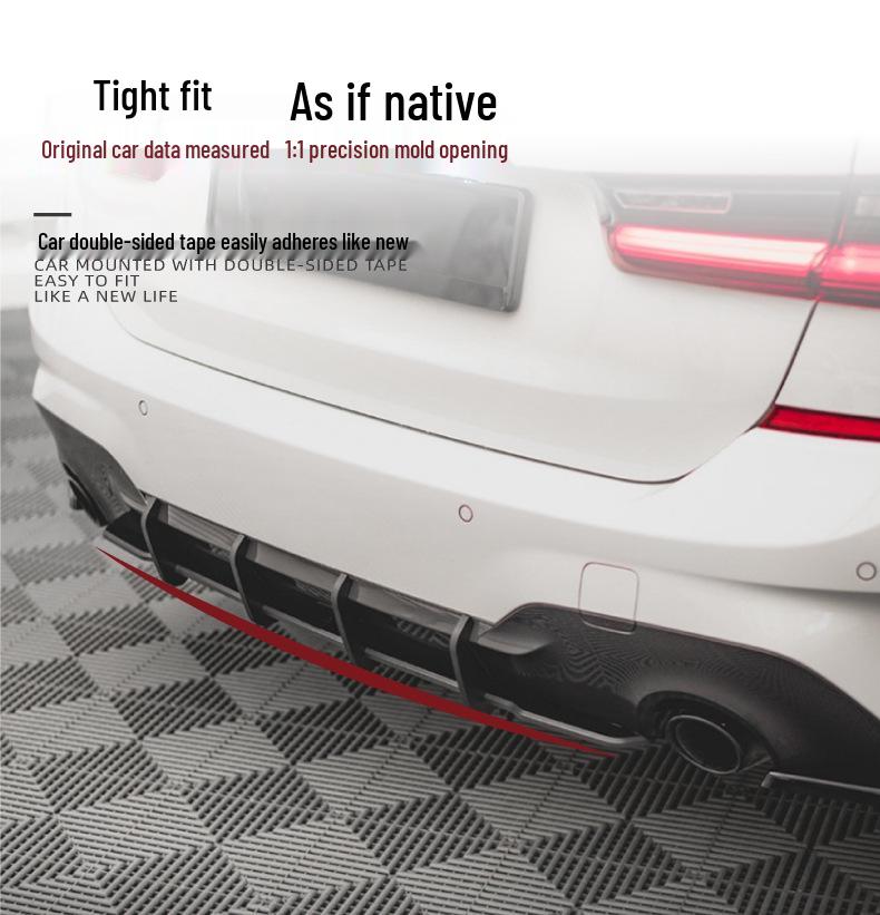 Kompatibilní s BMW řady 3 (G20 Sport, 325i, 330i, 2019) - Modifikační sada zadního difuzoru a křídlového spoileru.