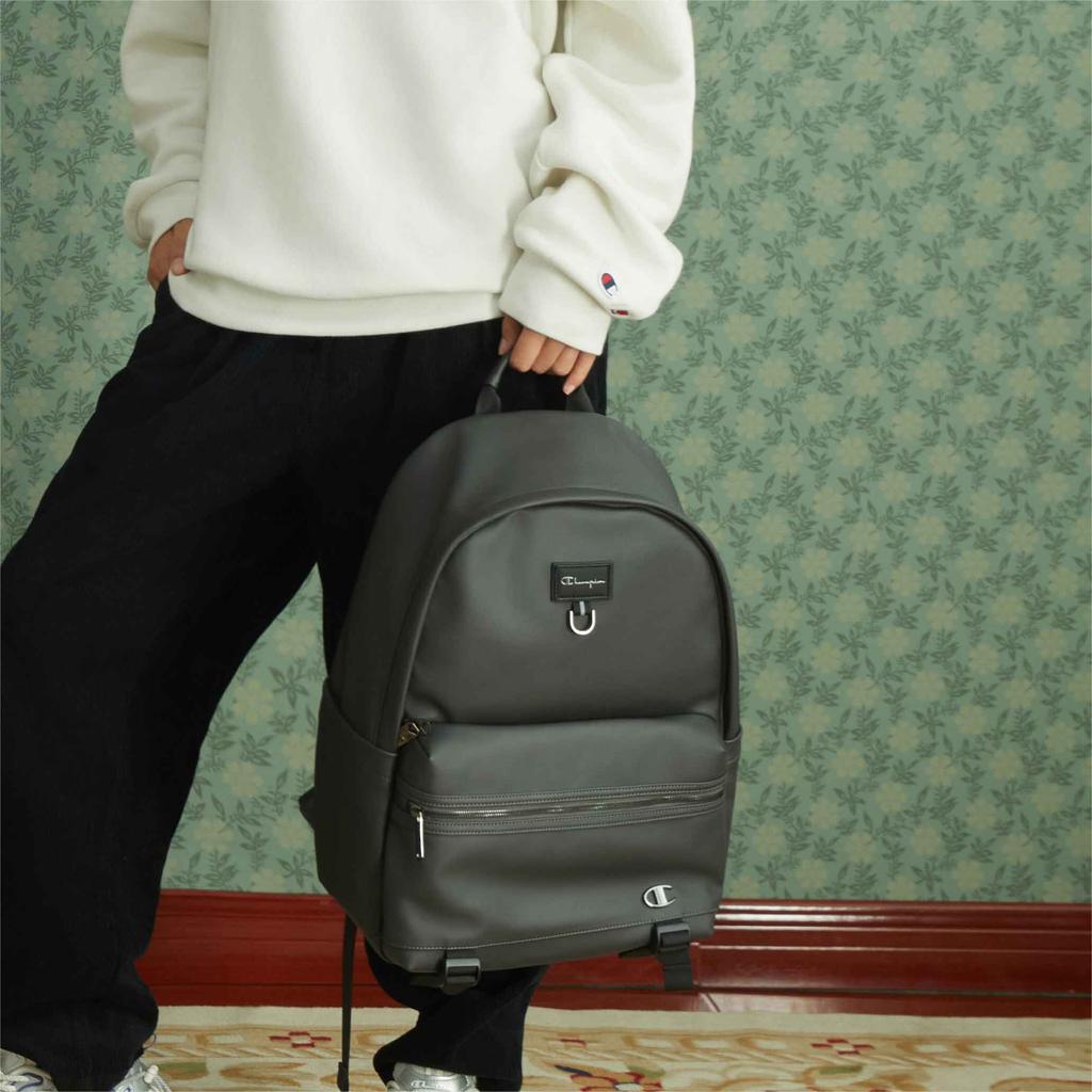 Champion Champ Tracer Backpack 2 Script Logo Leather Label Metal Buckle Fashionable Versatile Trendy Fabric Synthetic Leather Backpack U4AACPU05