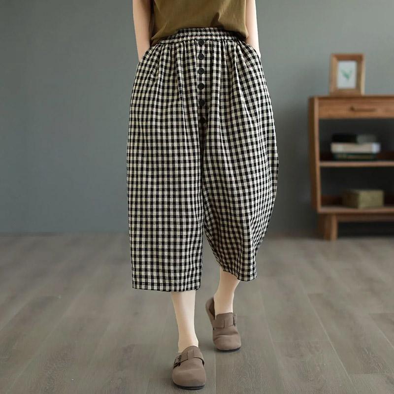 

Шорты женские летние хлопковые джинсы винтажные свободные большие размеры повседневные клетчатые брюки конопляные шорты XXXL